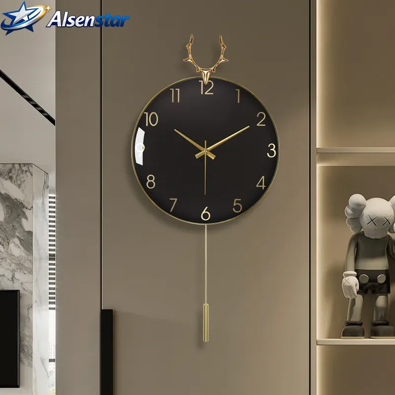 Luxury Watch House - 北欧風高級壁掛け時計、スイングクロック、ミニマリストモダン円形時計、アートクォーツ吊り下げ式ホームウォッチ