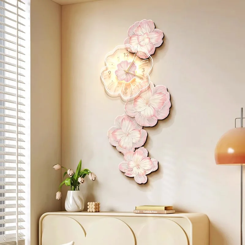 Luxury Watch House - ピンクの花が付いた豪華な壁掛け時計,装飾的な室内装飾,リビングルームの絵画,吊り下げられた廊下,壁画
