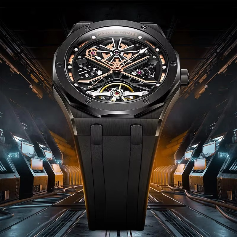 Luxury Watch Hublot - マークフェアホールファッショントゥールビヨン腕時計メンズシリコンストラップ高級中空発光全自動機械式時計リロイ