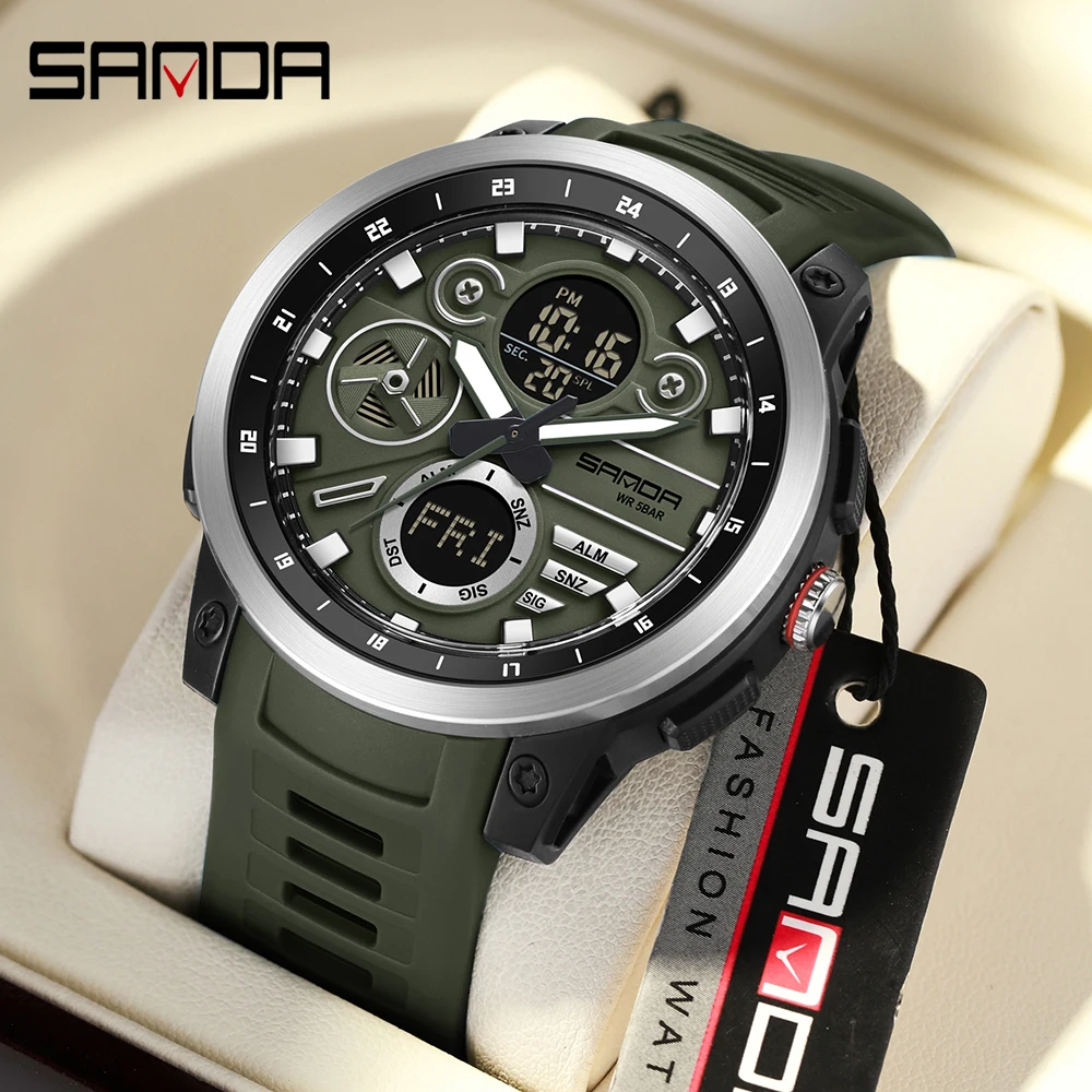 Minute Repeater Watch - SANDA ブランド 3379 新しいメンズ電子時計デュアルスクリーンスポーツ多機能防水 LED メンズ電子時計