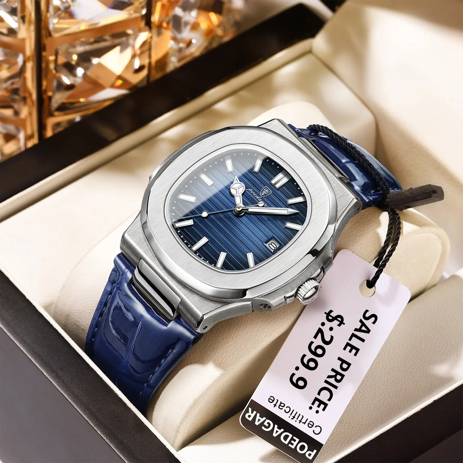 Luxury Watch Organizer For Men - Poedagar トップ高級スクエアマン腕時計日付防水発光メンズ腕時計高品質レザーメンズクォーツ時計 + ボックスリロイ
