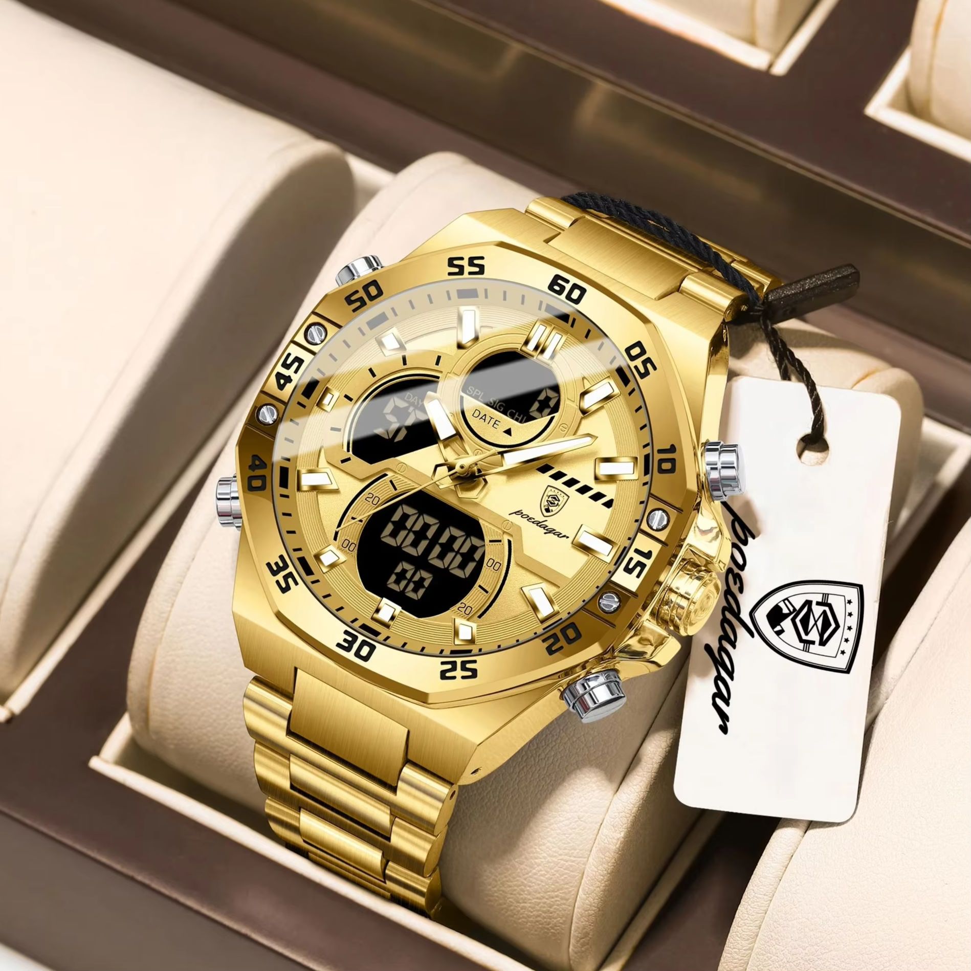 Minute Repeater Watch - POEDAGAR スポーツクォーツメンズ腕時計 LED 発光防水 曜日日付表示 オリジナルメンズウォッチ