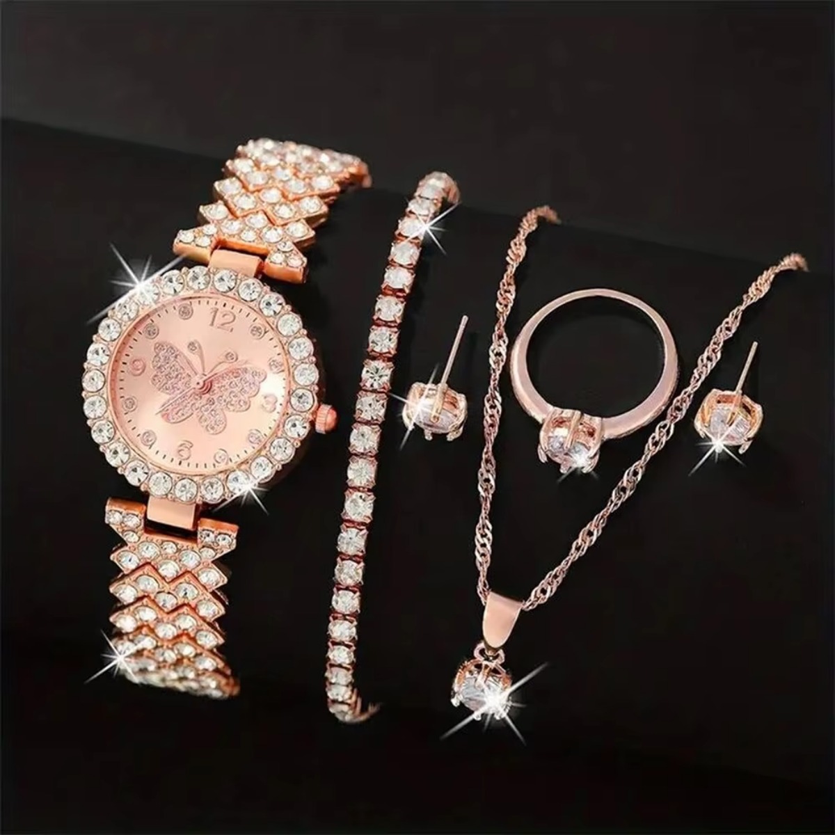 6 ピース/セット高級ラインストーン蝶女性用クォーツ時計ファ - Luxury Watch Storage のレビューと価格