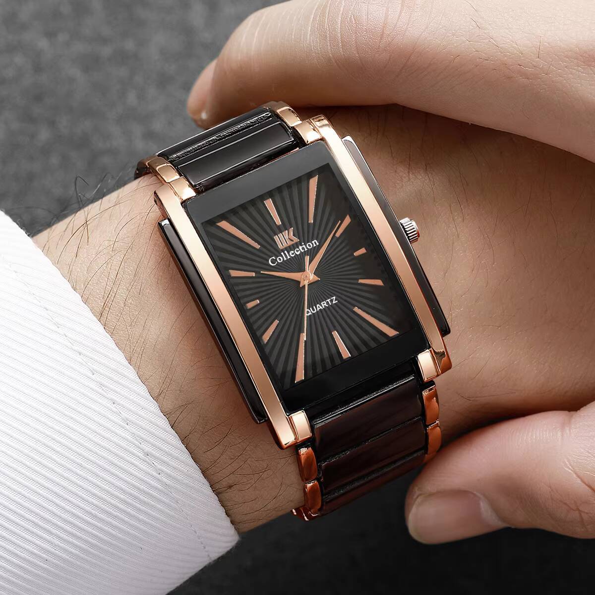 高級長方形メンズビジネスウォッチステンレススチールストラップ - Luxury Watch Organizer For Men のレビューと価格