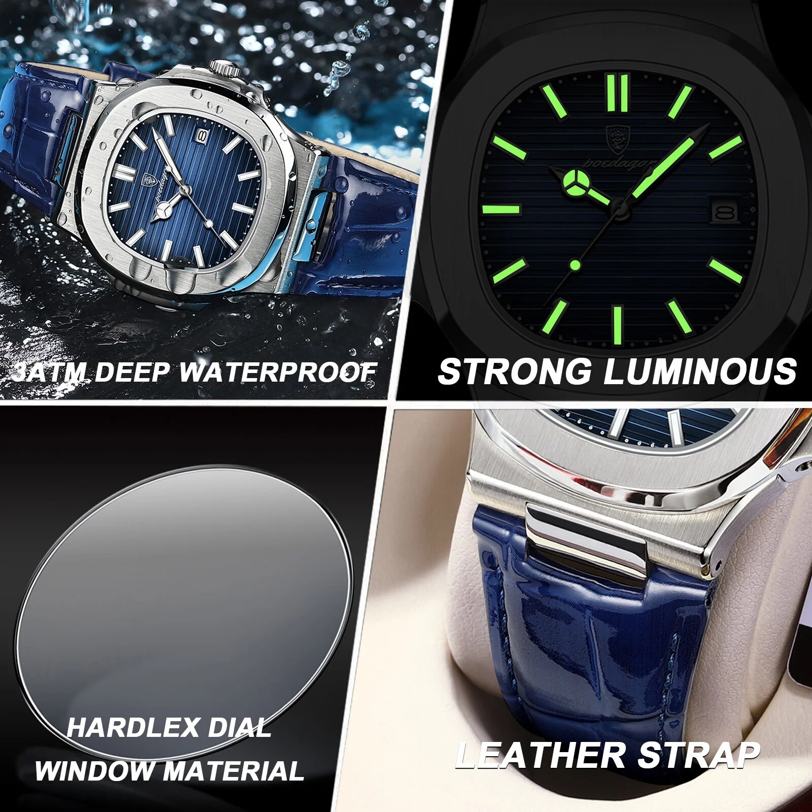 Poedagar トップ高級スクエアマン腕時計日付防水発光メ - Luxury Watch Organizer For Men のレビューと価格