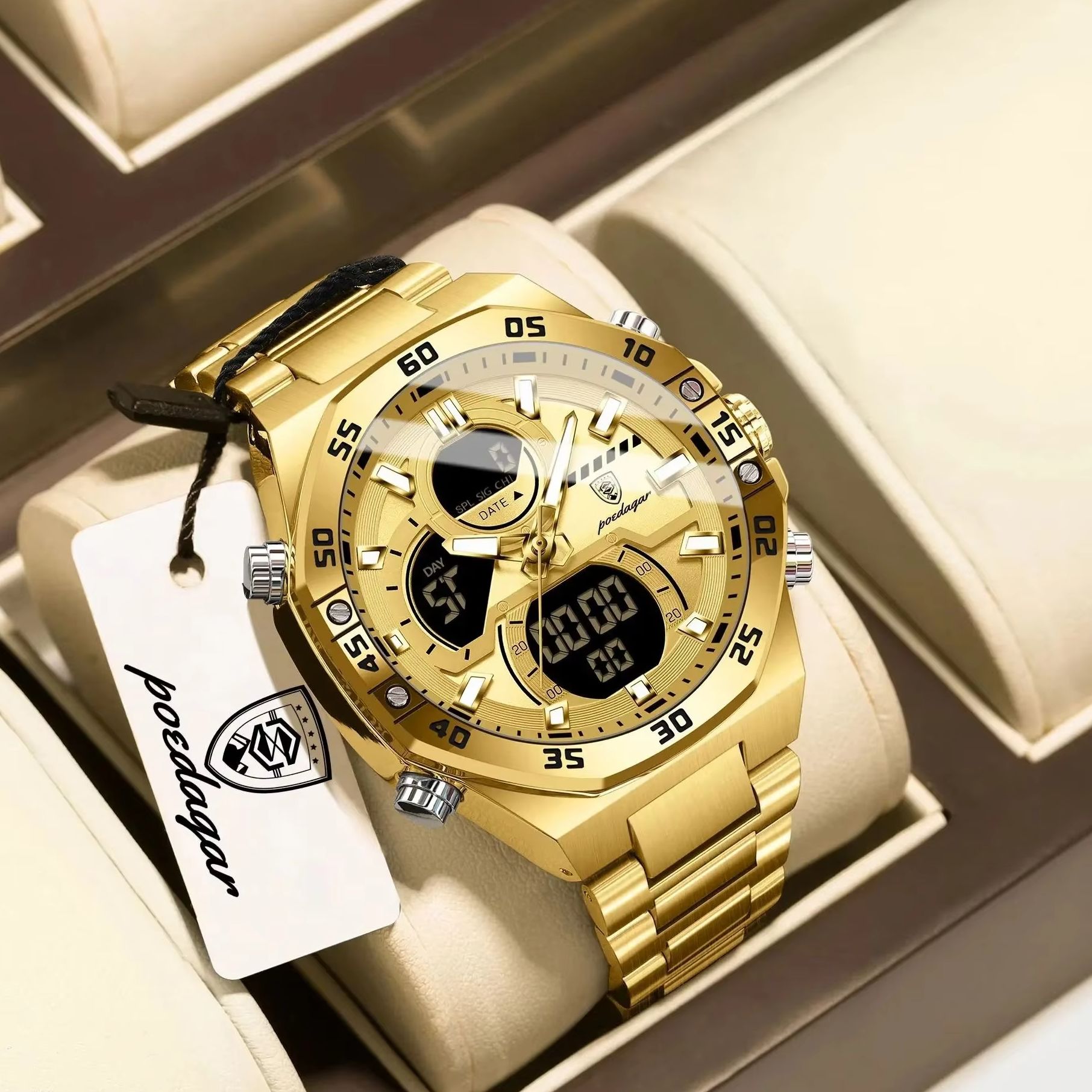 POEDAGAR スポーツクォーツメンズ腕時計 LED 発光 - Minute Repeater Watch のレビューと価格