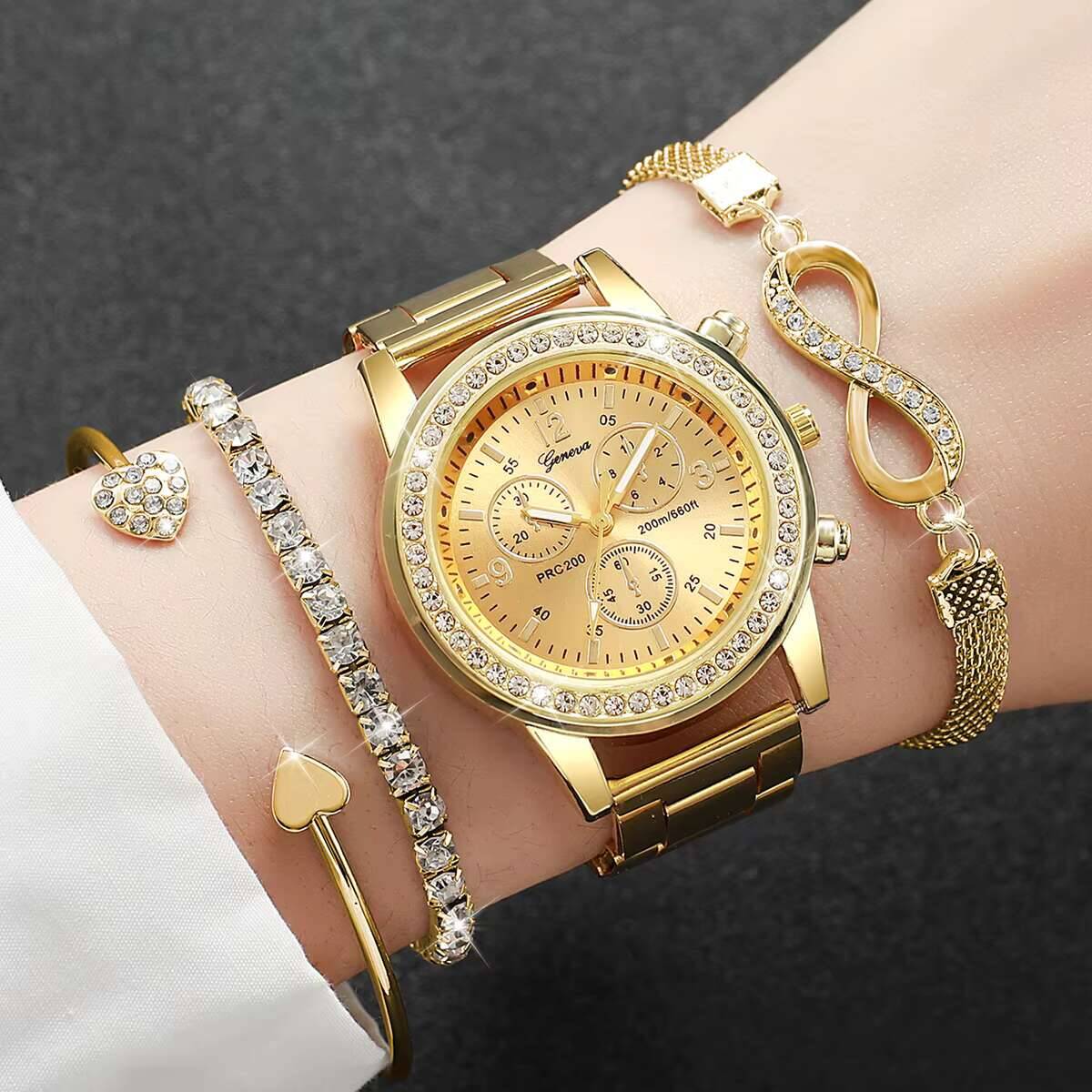 4 ピース/セット高級ラインストーン女性用腕時計ファッション - Luxury Watch Storage のレビューと価格
