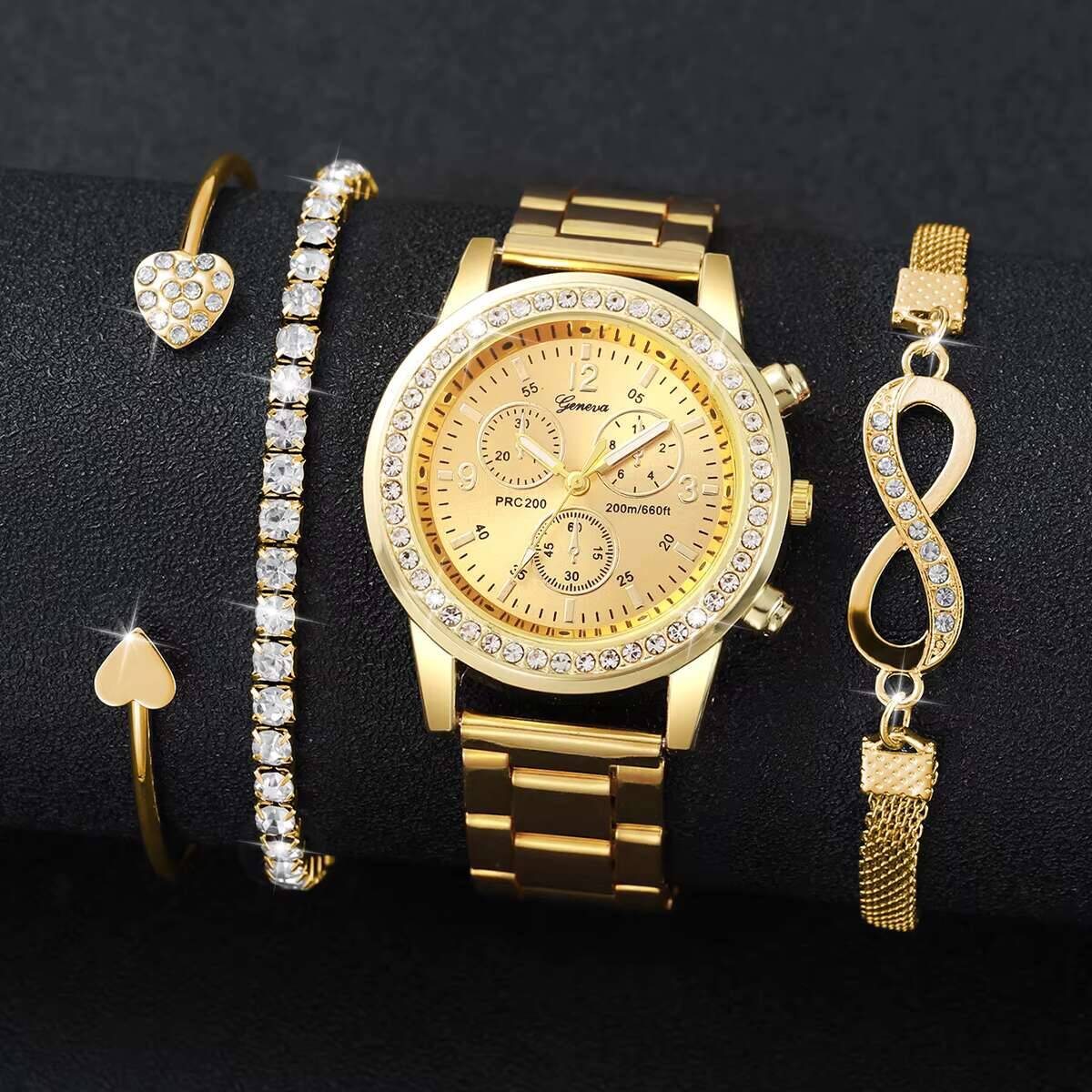 4 ピース/セット高級ラインストーン女性用腕時計ファッション - Luxury Watch Storage のレビューと価格