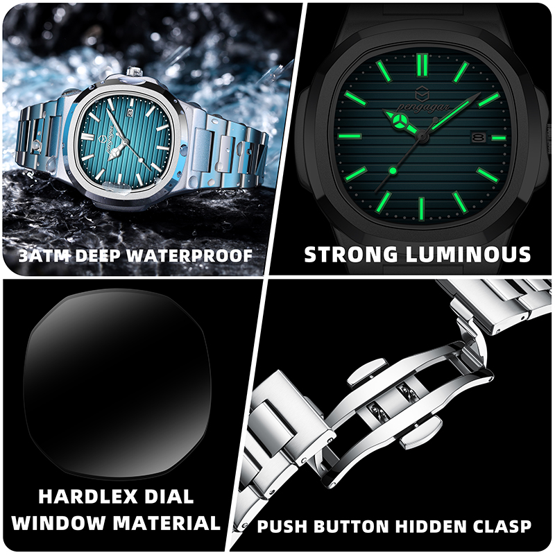 高級スクエアメンズ腕時計エレガントな防水発光日付ステンレス鋼 - Luxury Watch Organizer For Men のレビューと価格