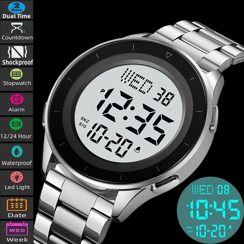 Skmei-メンズデュアルタイムゾーンLEDデジタル腕時計、 - Minute Repeater Watch のレビューと価格