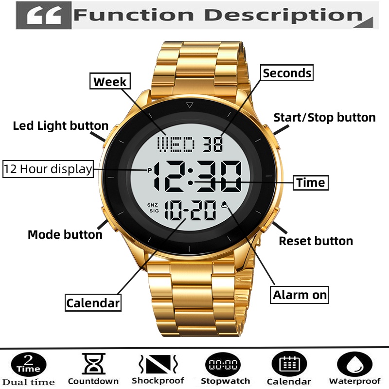 Skmei-メンズデュアルタイムゾーンLEDデジタル腕時計、 - Minute Repeater Watch のレビューと価格