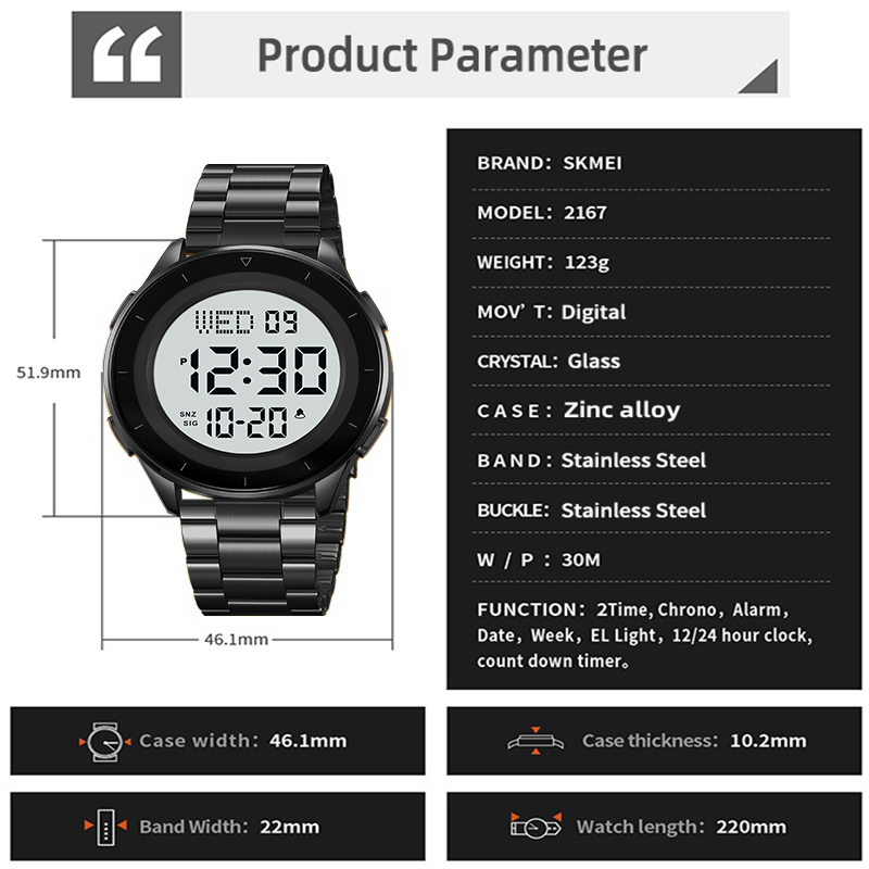 Skmei-メンズデュアルタイムゾーンLEDデジタル腕時計、 - Minute Repeater Watch のレビューと価格