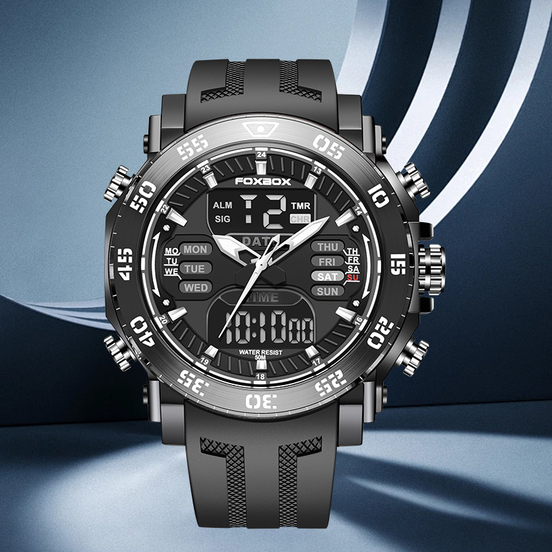 FOXBOX デュアルディスプレイデジタルメンズ腕時計軍事防 - Minute Repeater Watch のレビューと価格