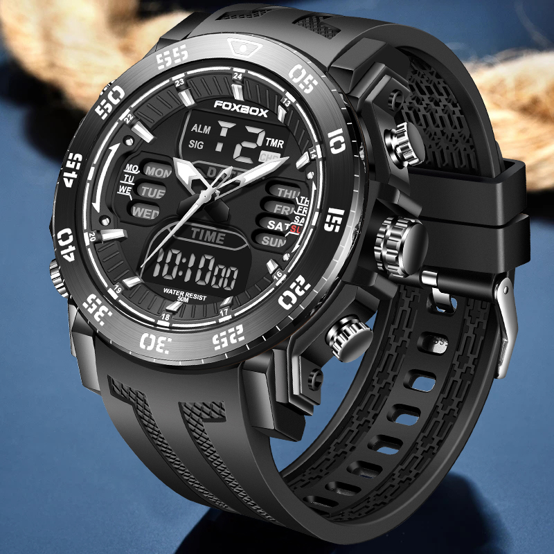 FOXBOX デュアルディスプレイデジタルメンズ腕時計軍事防 - Minute Repeater Watch のレビューと価格