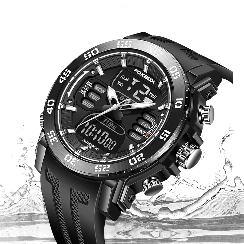 FOXBOX デュアルディスプレイデジタルメンズ腕時計軍事防 - Minute Repeater Watch のレビューと価格