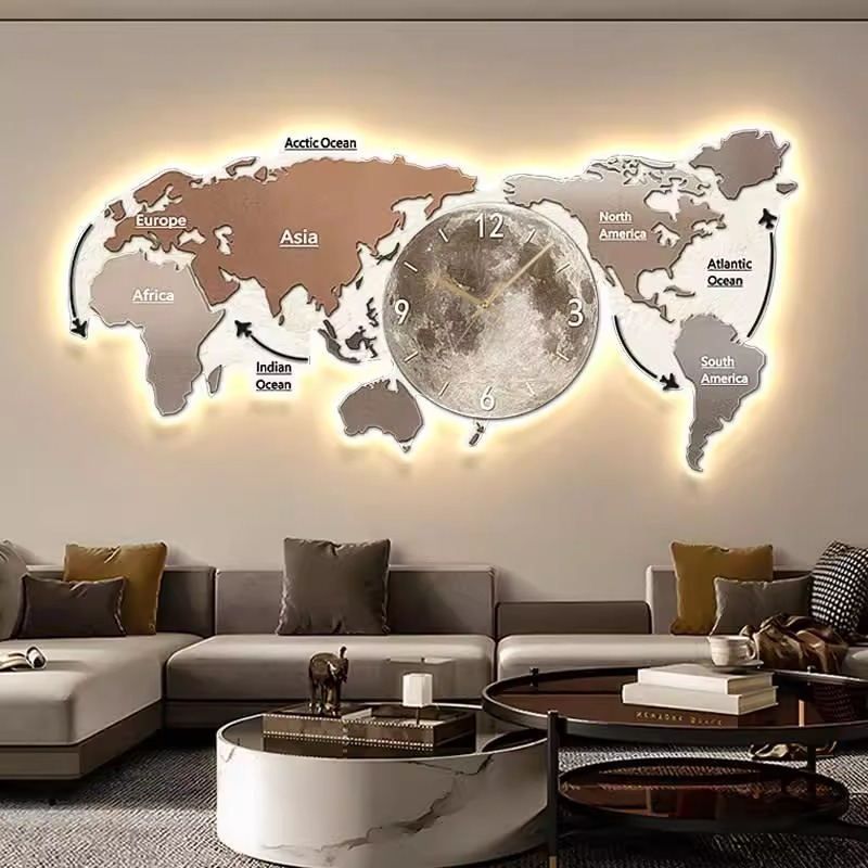 世界地図発光壁掛け時計 リビングルーム デジタル時計 北欧風 - Luxury Watch House のレビューと価格