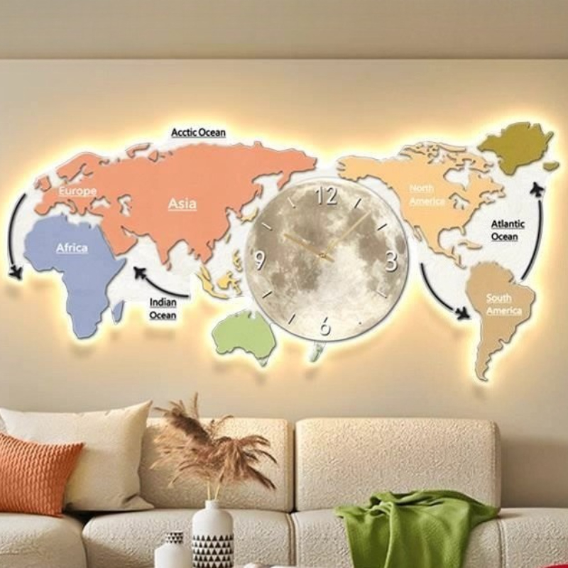 世界地図発光壁掛け時計 リビングルーム デジタル時計 北欧風 - Luxury Watch House のレビューと価格