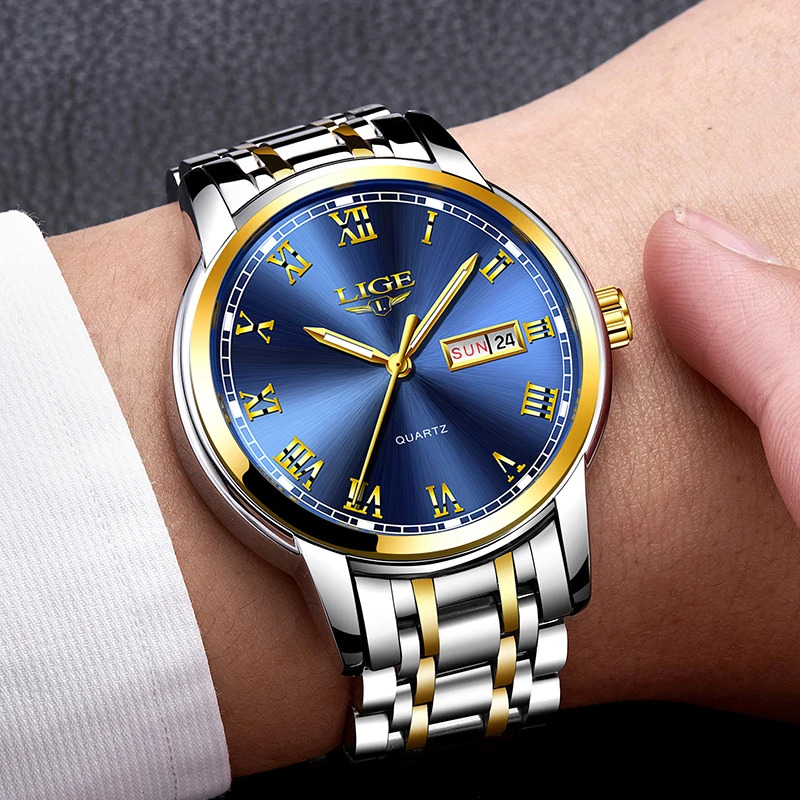 Lige-メンズ防水クォーツ時計、スチールバンド、トップ高級 - Luxury Watch Organizer For Men のレビューと価格
