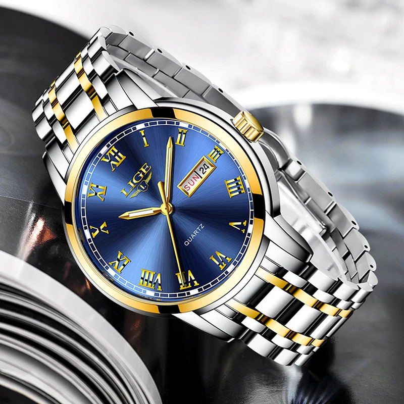 Lige-メンズ防水クォーツ時計、スチールバンド、トップ高級 - Luxury Watch Organizer For Men のレビューと価格